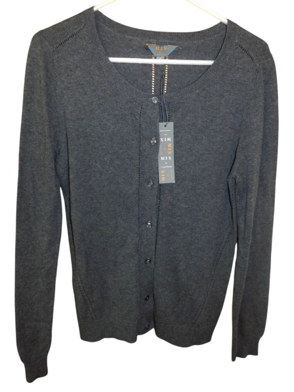 NWT Mix by 41 Hawthorn Grey Button Cardigan Sweater Classic Office Preppy M